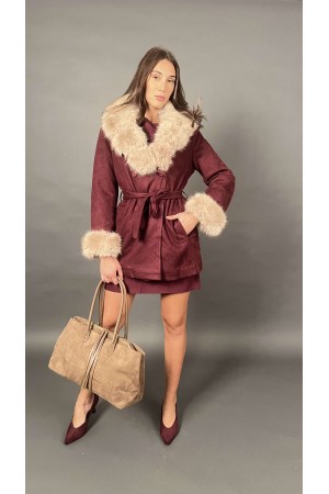 Sixty double-breasted jacket in ecoCamoscuscio trench pattern with eco-molling on the neck and removable cuffs