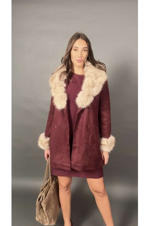 Sixty double-breasted jacket in ecoCamoscuscio trench pattern with eco-molling on the neck and removable cuffs